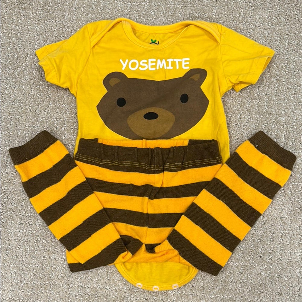 Doodle Pants Yellow and Brown Yosemite Bear Bodysuit